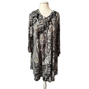 Women's 2X  Boho Paisley Lace Up V Comfy Tunic Dress Timeless Classic Stretch